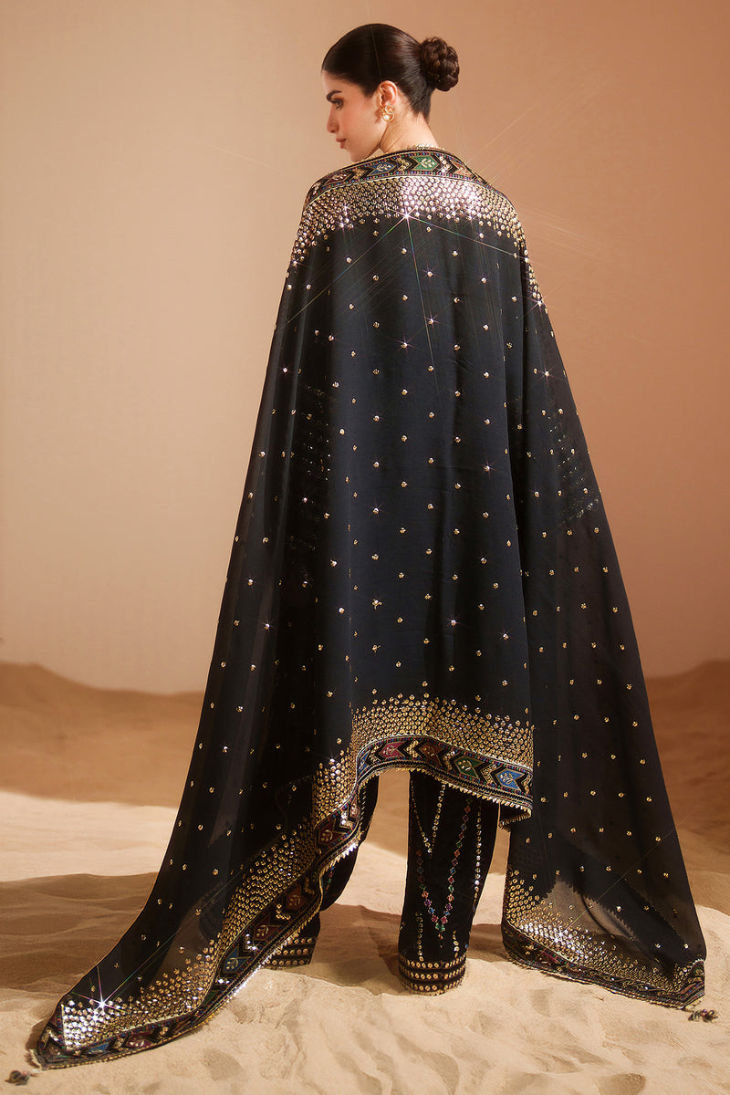 03-Piece Embroidered Velvet Formal Suit Ready To Wear