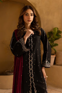 Black Cotton Silk Embroidered Suit with Chiffon Dupatta | Ready to Wear