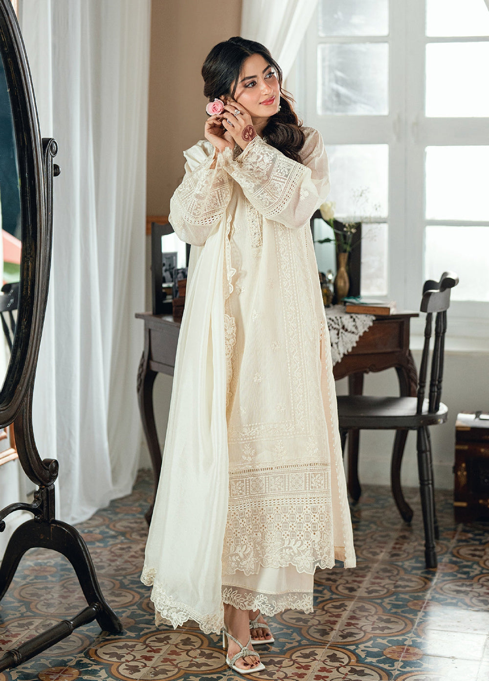 03-Piece Azure Luxury Chiffon Embroidered Suit -  Ready  To Wear