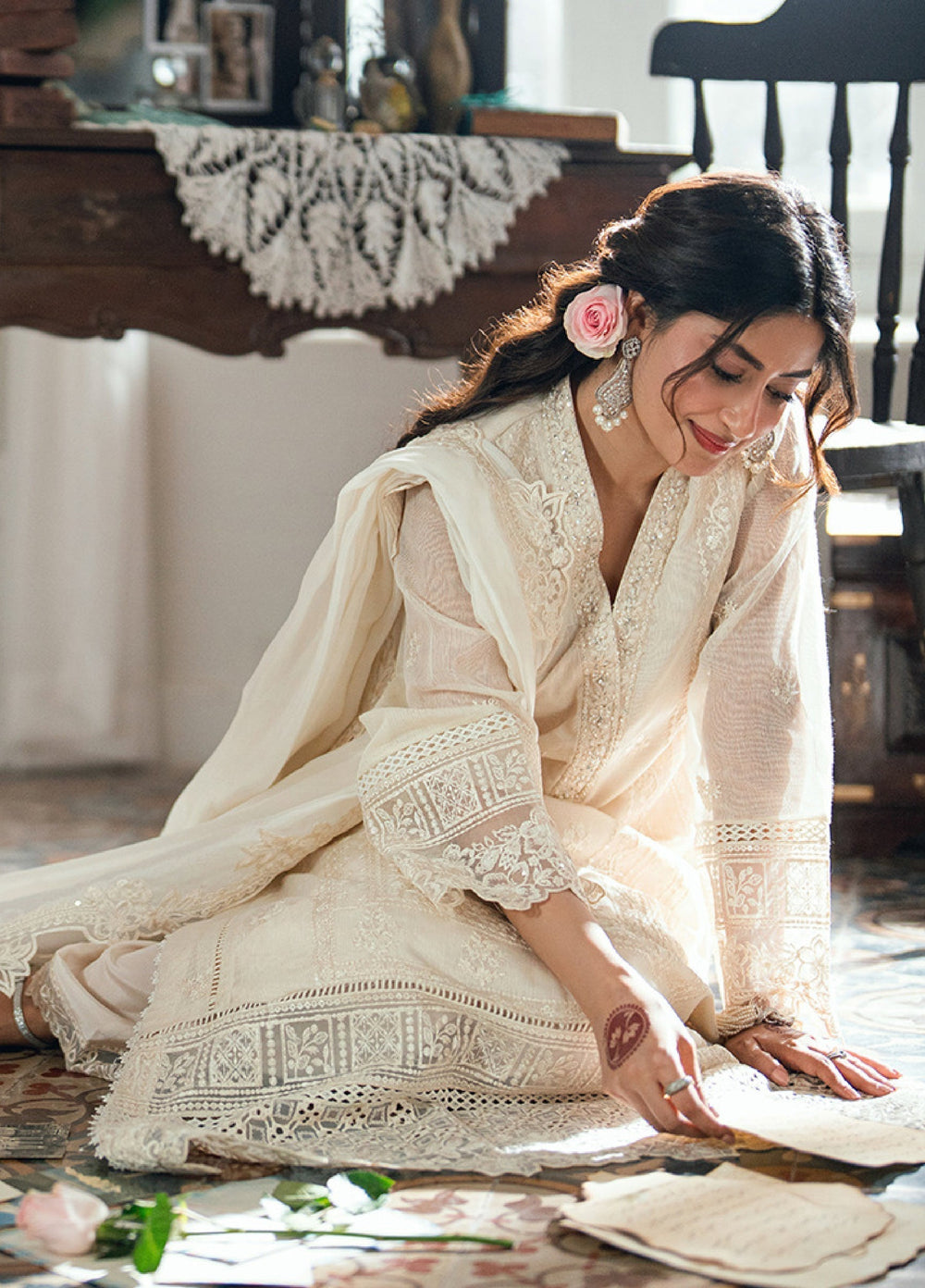 03-Piece Azure Luxury Chiffon Embroidered Suit -  Ready  To Wear