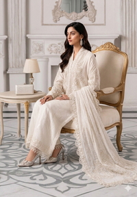 Ivory Sequence Embroidered Chiffon Adda Work Festive Suit | RTW
