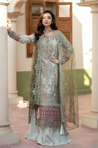 Soft Pastel Green-Grey Organza Ready to Wear Embroidered Festive Suit