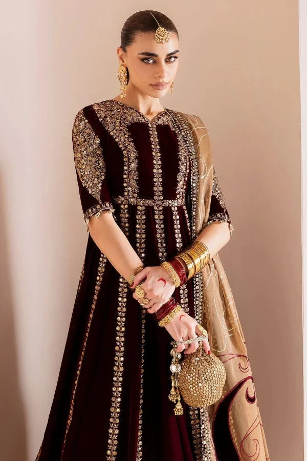 Royal Embroidered Kalidar Velvet and Raw Silk Bridal Lehenga Suit | RTW