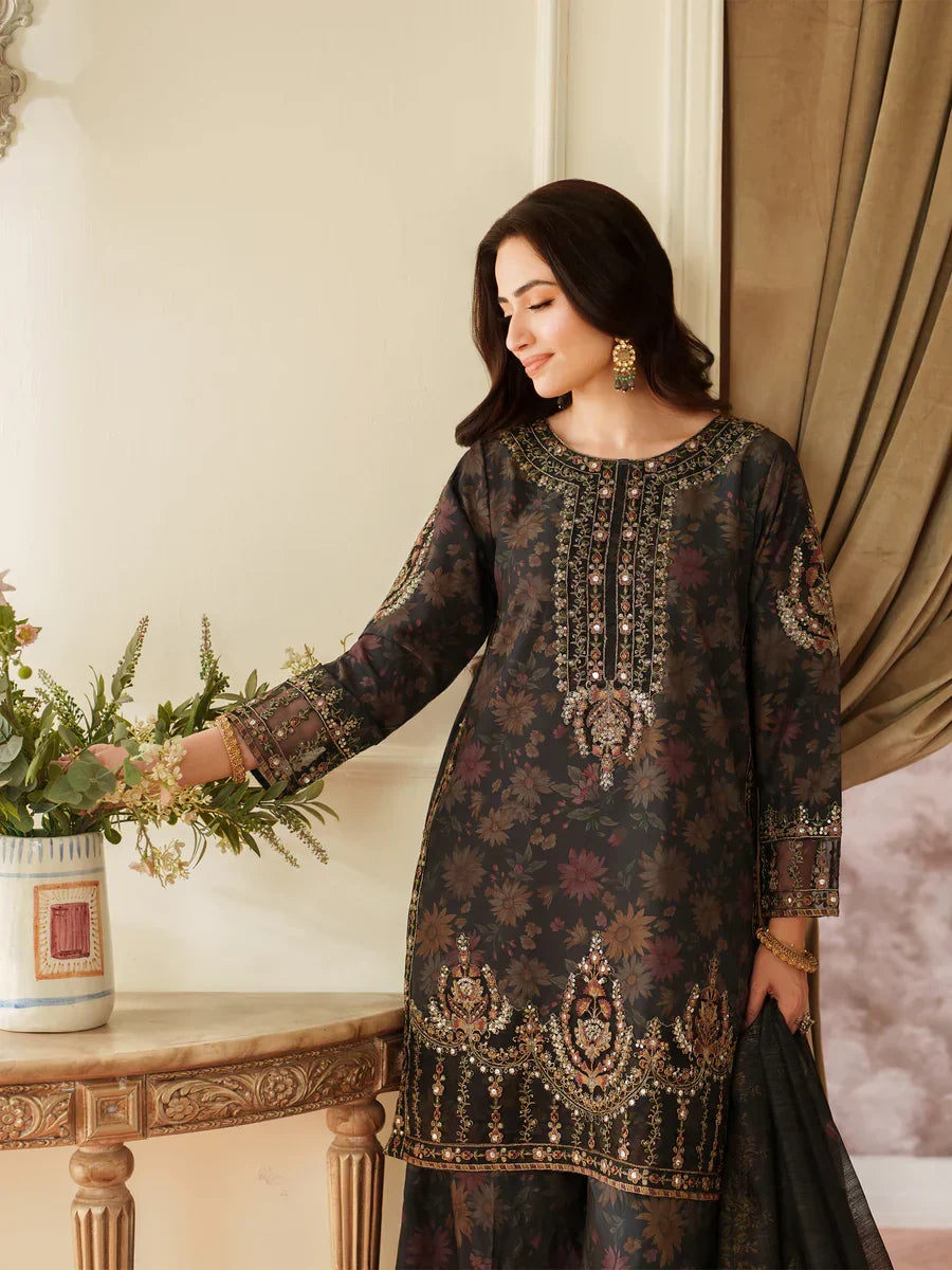 03-Piece Printed Lawn Suit With Heavy Embroidery - Ready To Wear