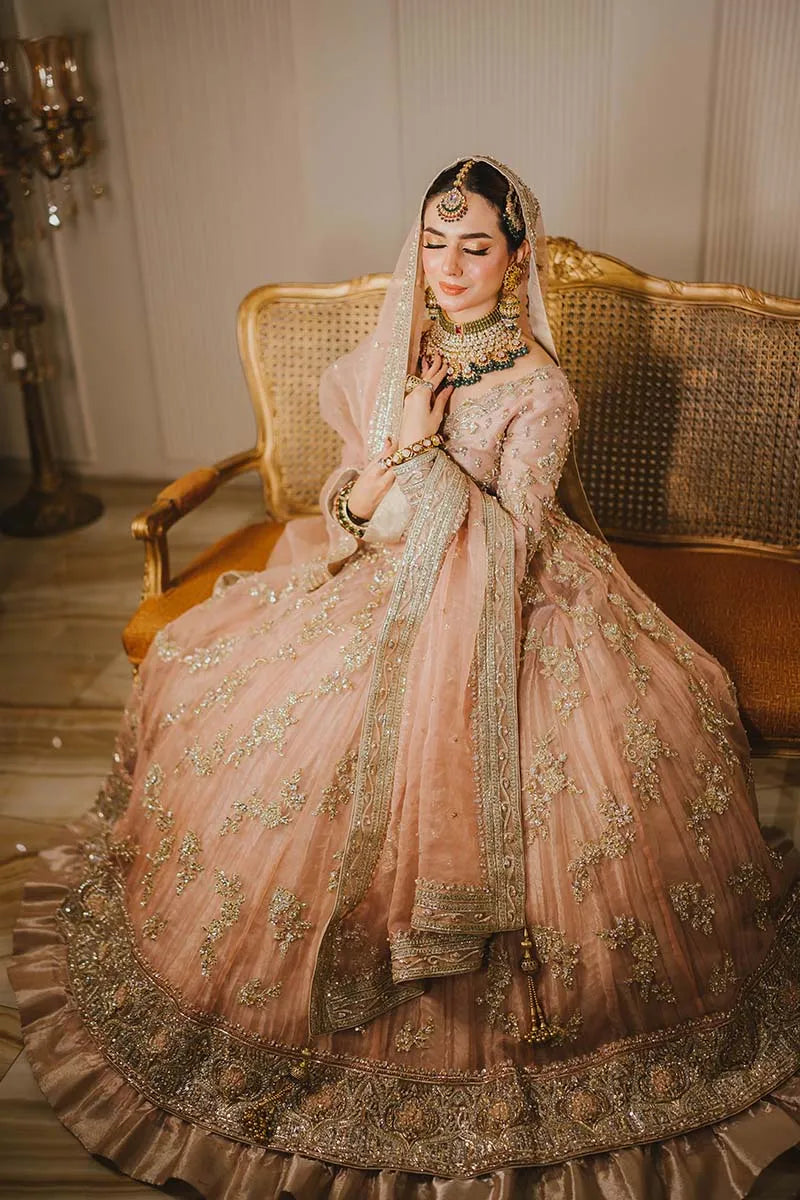 Peach Embroidered Semi Pure Chiffon Lehenga Choli |Ready to Wear