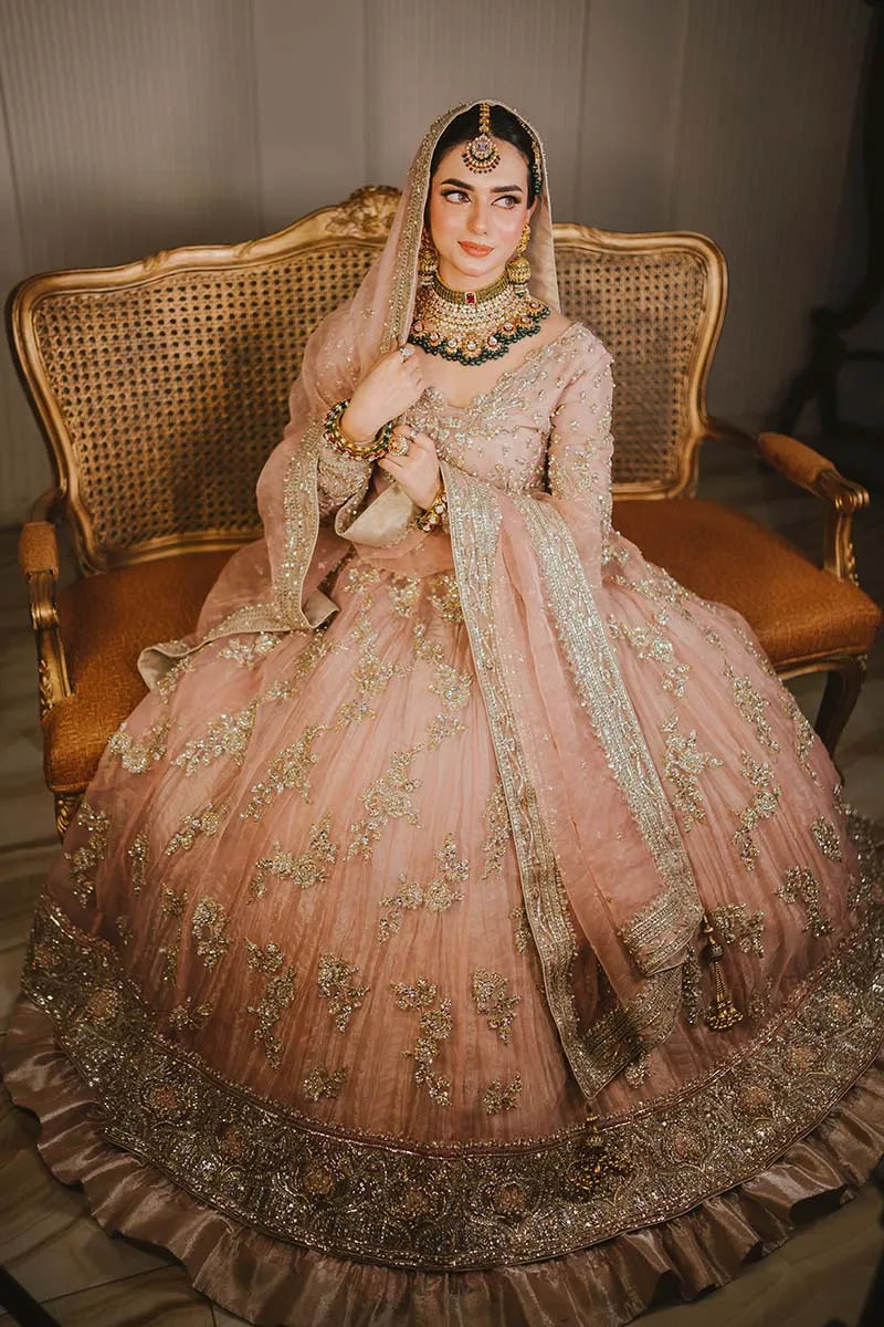 Peach Embroidered Semi Pure Chiffon Lehenga Choli |Ready to Wear