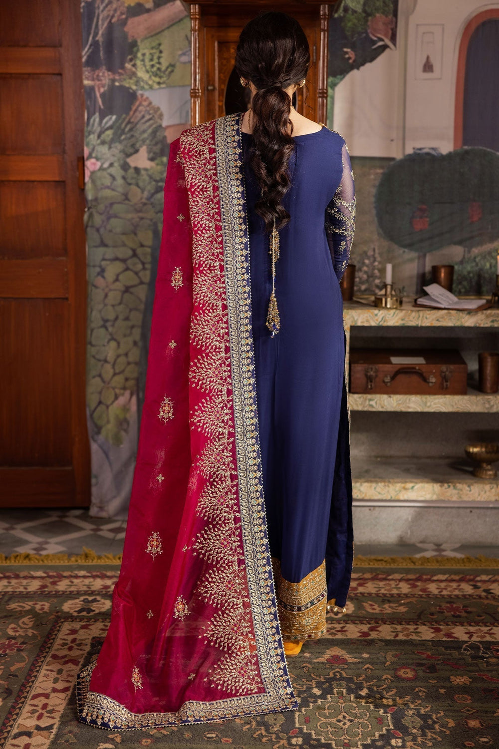 Royal Blue Heavy Embroidered Chiffon Suit with Adda Work |Ready to Wear