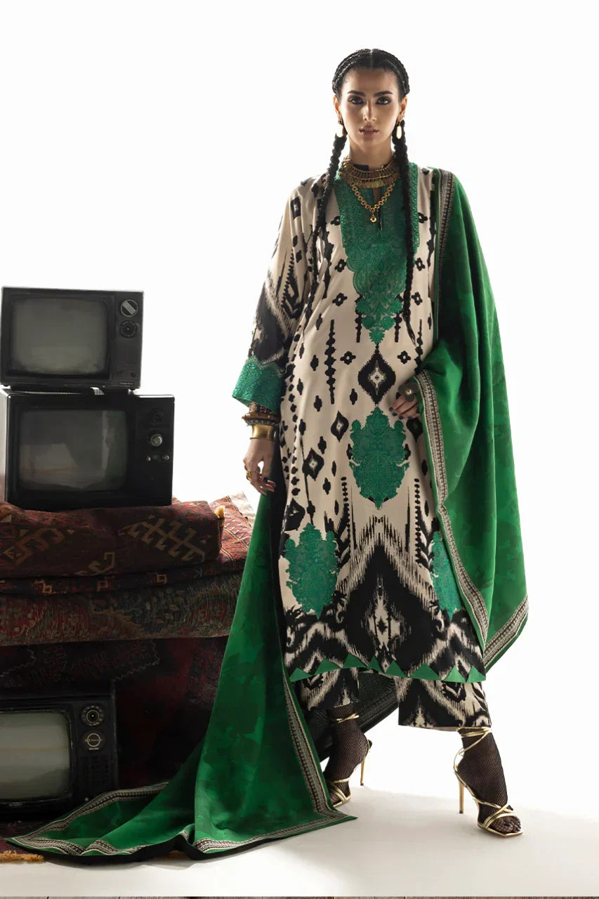 03-Piece Embroidered Print Lawn With Embroidered Chiffon Dupatta - Ready To Wear