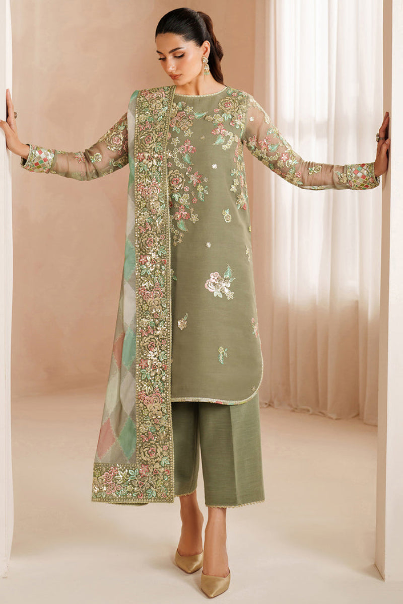 Olive Green Embroidered Chiffon Suit | Ready to Wear