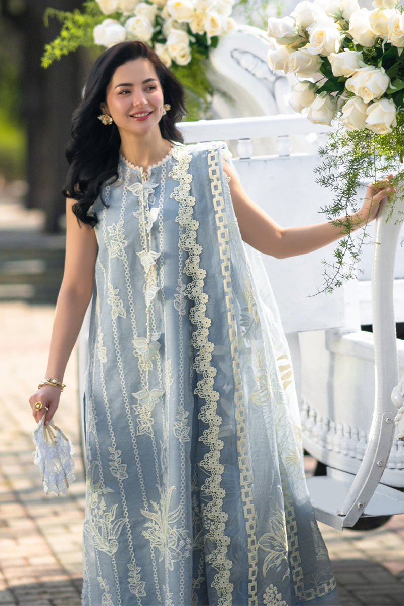 Icy Blue Embroidered Egyptian Lawn Suit with Monal Lawn Dupatta |RTW