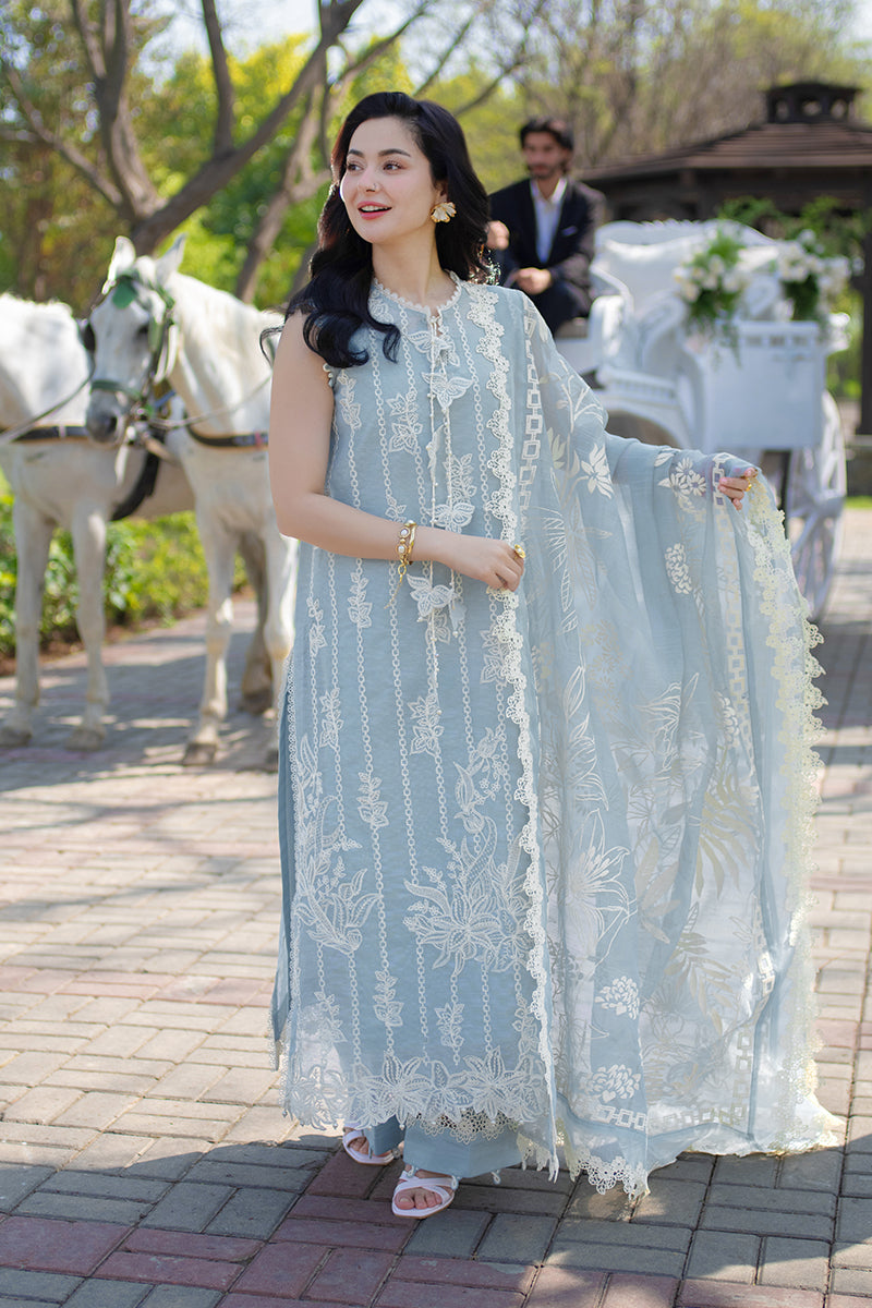 Icy Blue Embroidered Egyptian Lawn Suit with Monal Lawn Dupatta |RTW