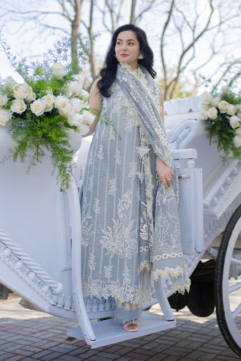 Icy Blue Embroidered Egyptian Lawn Suit with Monal Lawn Dupatta |RTW