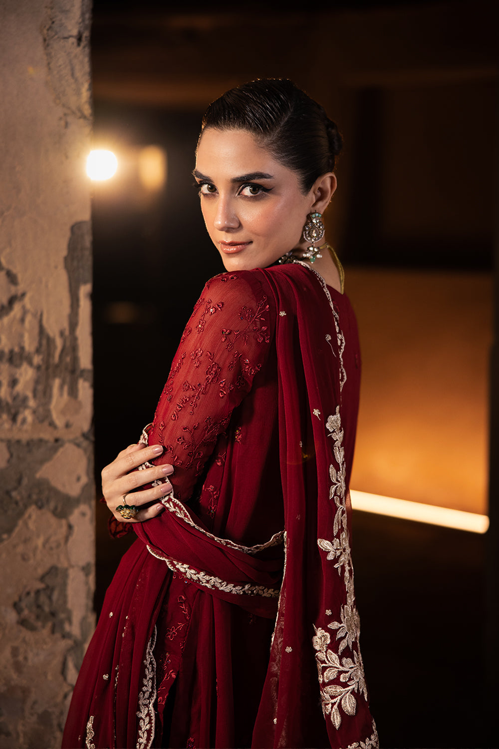 Maroon Sequence Chiffon Formal Suit | Ready To Wear