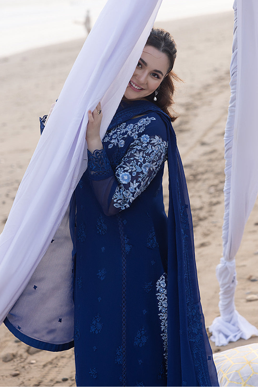 Royal Blue Embroidered Chiffon Suit | Ready to Wear