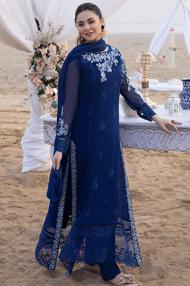 Royal Blue Embroidered Chiffon Suit | Ready to Wear