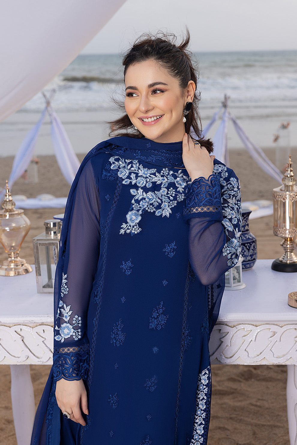 Royal Blue Embroidered Chiffon Suit | Ready to Wear