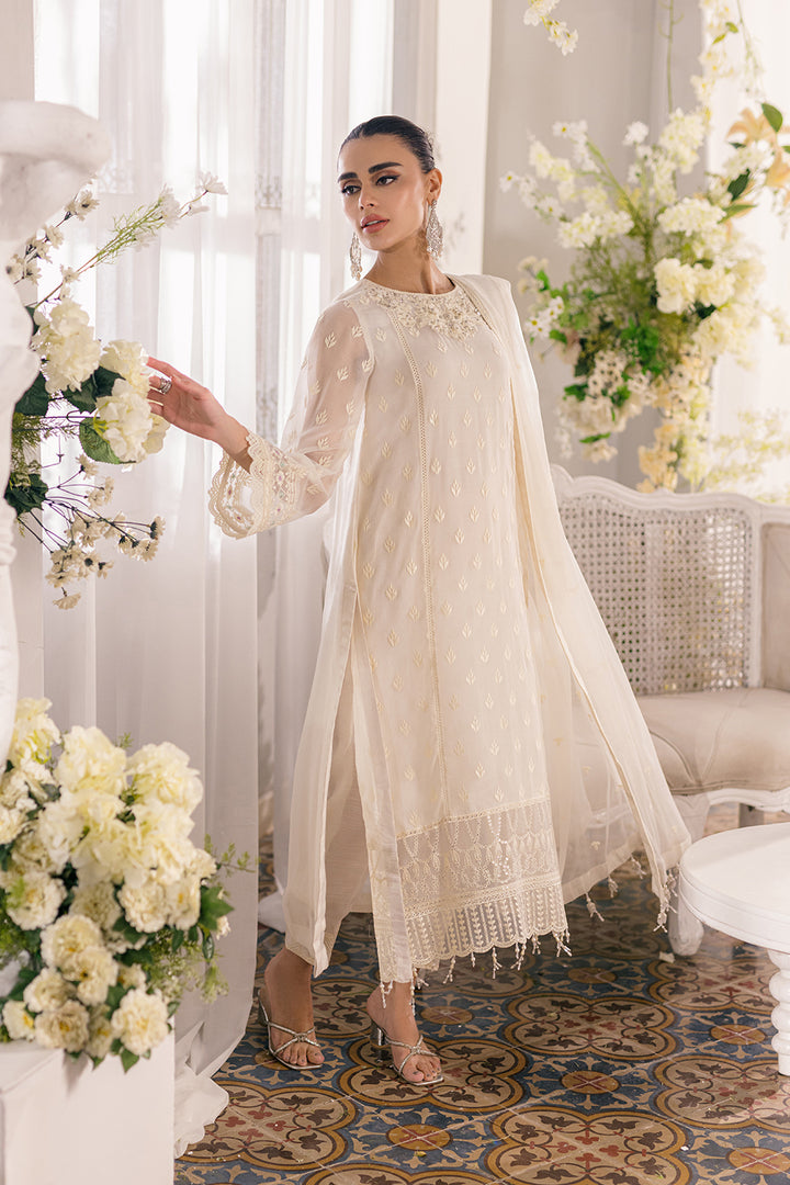Elegant Off-White Semi Pure Chiffon Embroidered Suit | RTW