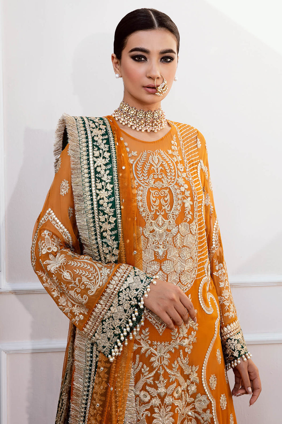 Mustard Embroidered Chiffon and Net Gararah Set | Ready to Wear