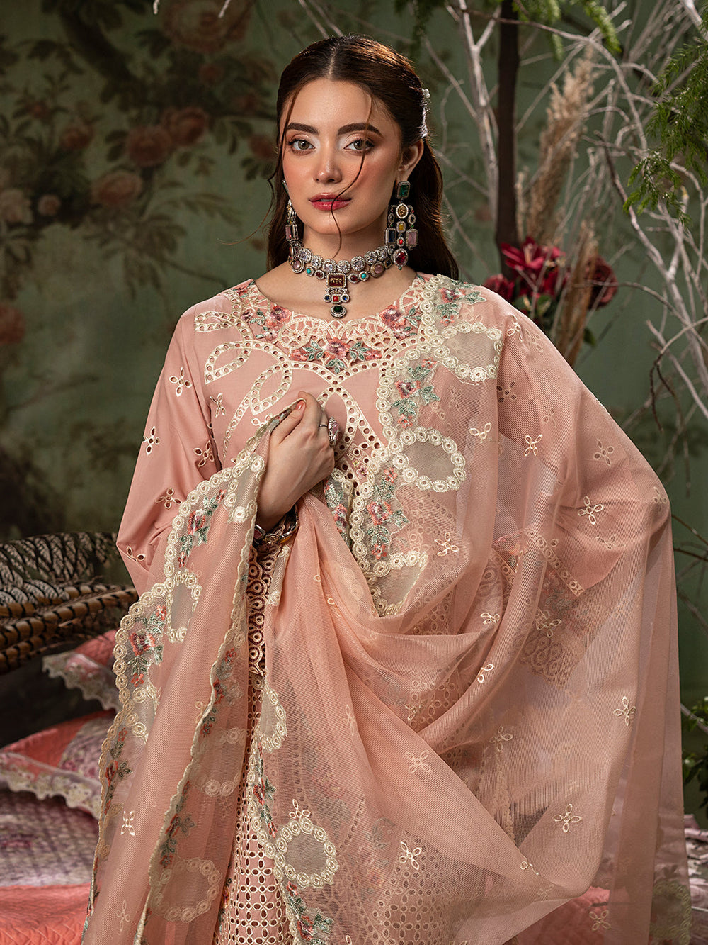 Blush Pink Embroidered Lawn Suit with Khaddi Net Dupatta | Ready to Wear
