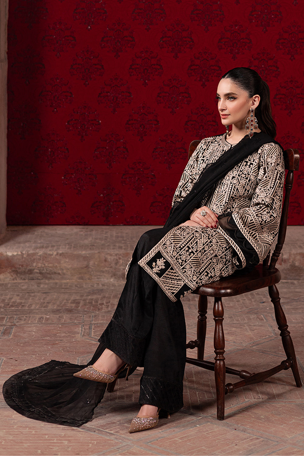 3-Piece Semi Pure Chiffon Embroidered Suit - Ready  to Wear