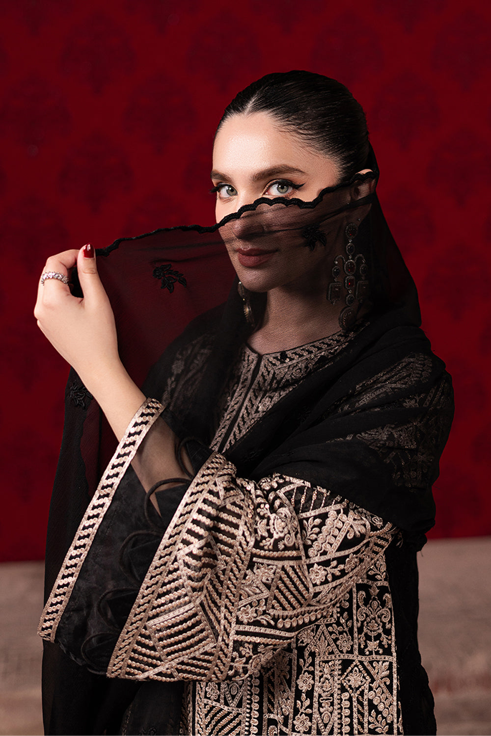 3-Piece Semi Pure Chiffon Embroidered Suit - Ready  to Wear