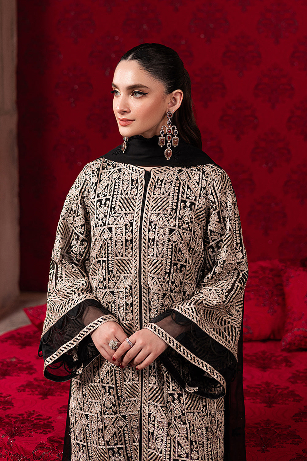 3-Piece Semi Pure Chiffon Embroidered Suit - Ready  to Wear