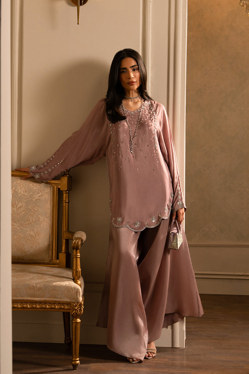 Mauve Pure Raw Silk Embroidered Suit with Adda Work |Ready to Wear