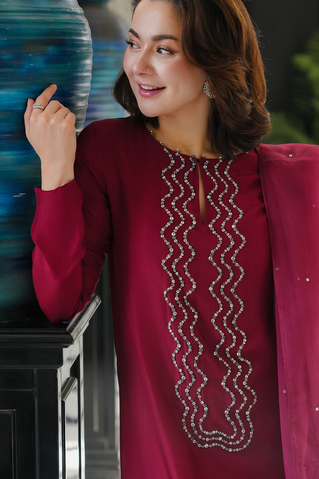 Maroon Silk Suit with Net Dupatta | RTW