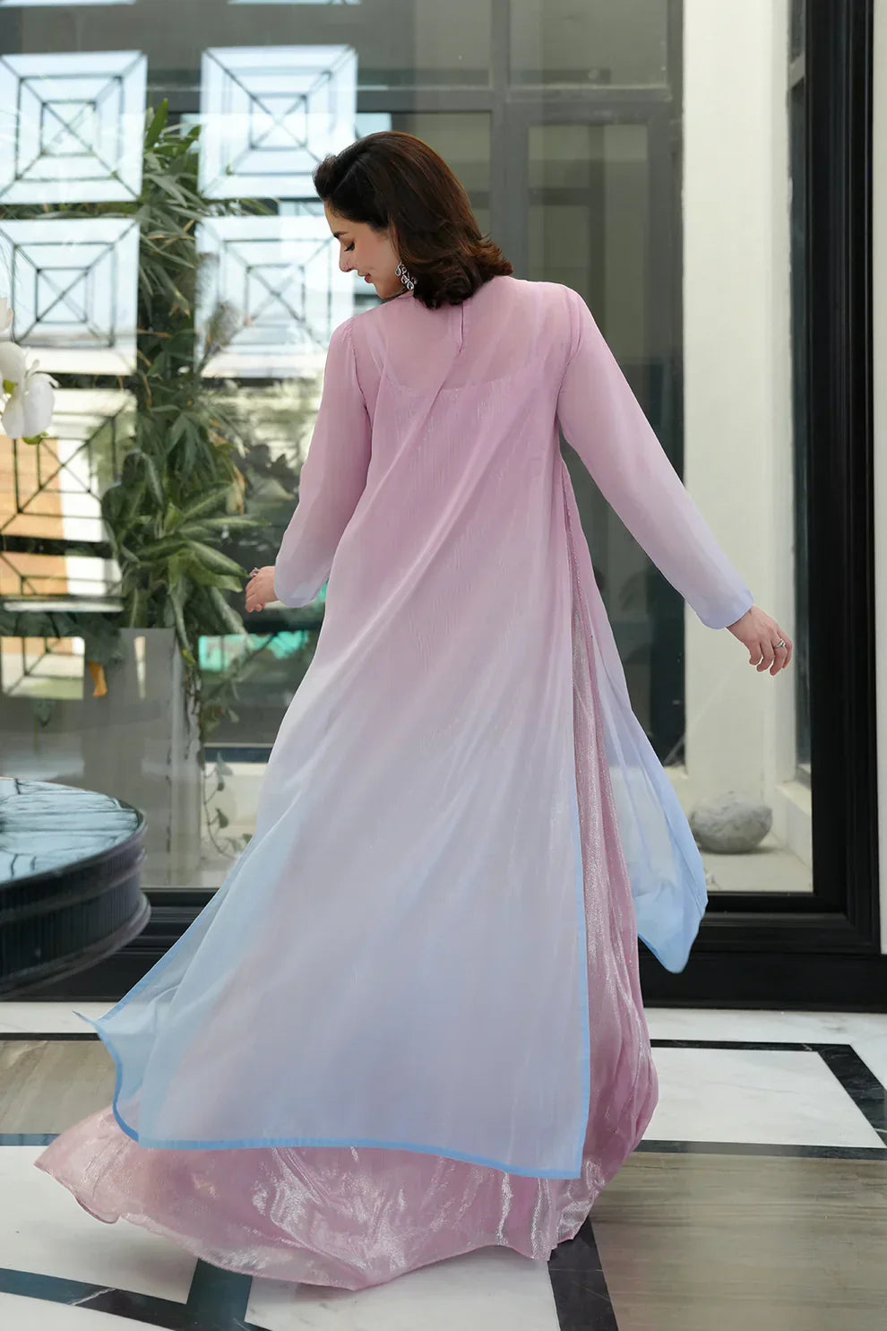 Lilac & Ice Blue Ombre - 3-Piece Chiffon Suit | Ready To Wear