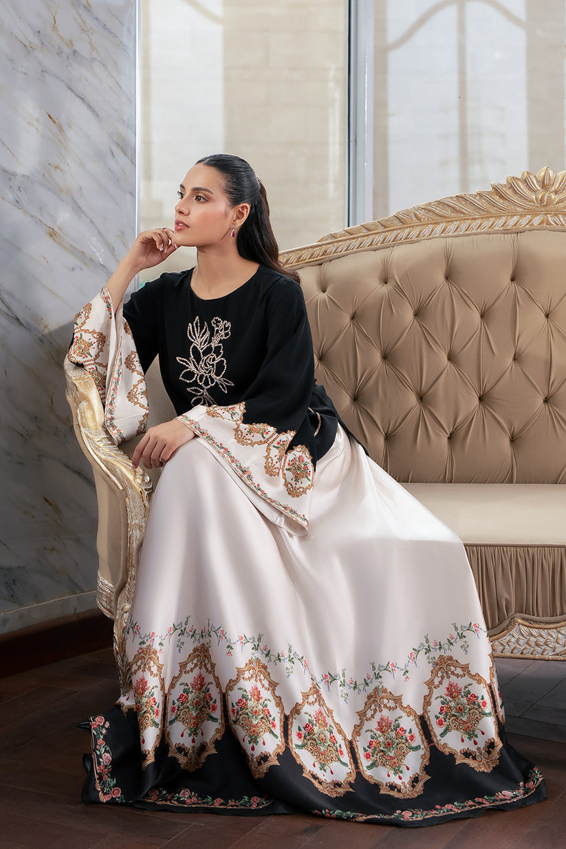 Black Shamooz Silk Sharara Set | Ready to Wear