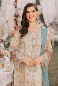 Off White Embroidered Organza Suit with Blue Dupatta | Ready to Wear