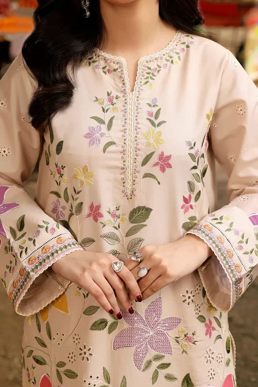 03-Piece Embroidered Lawn Suit With Silk Dupatta | Ready To Wear