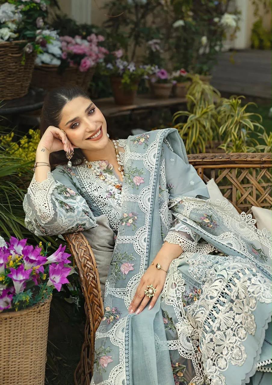 03-Piece Embroidered Lawn Suit With Net Dupatta | Ready To Wear