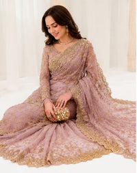 Elegant Embroidered Net Saree with Silk Trouser - Adda & Sequence Work | RTW