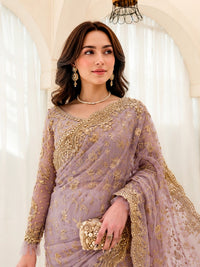 Elegant Embroidered Net Saree with Silk Trouser - Adda & Sequence Work | RTW