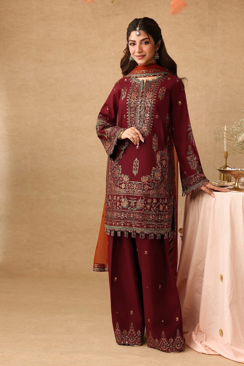 Maroon Heavy Embroidered Chiffon Luxury Suit | Ready to Wear