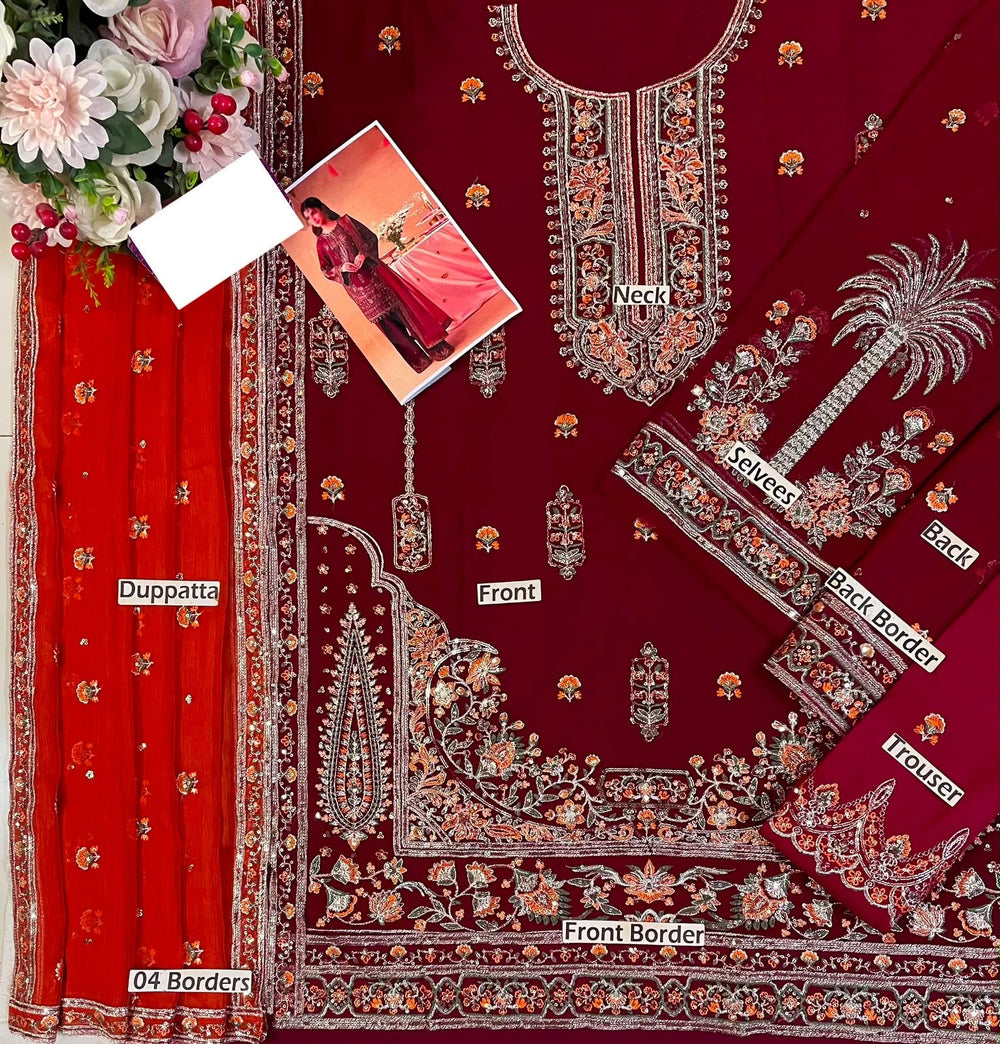 Maroon Heavy Embroidered Chiffon Luxury Suit | Ready to Wear
