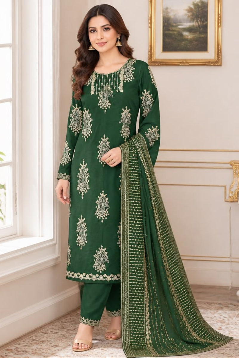 Green Embroidered Shamoz Silk Long Shirt Suit | Ready to Wear