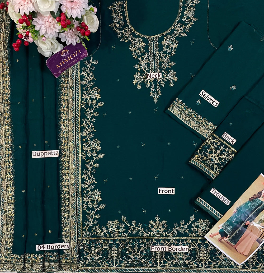 Heavy Embroidered Chiffon Festive Suit with Pearl Work | RTW
