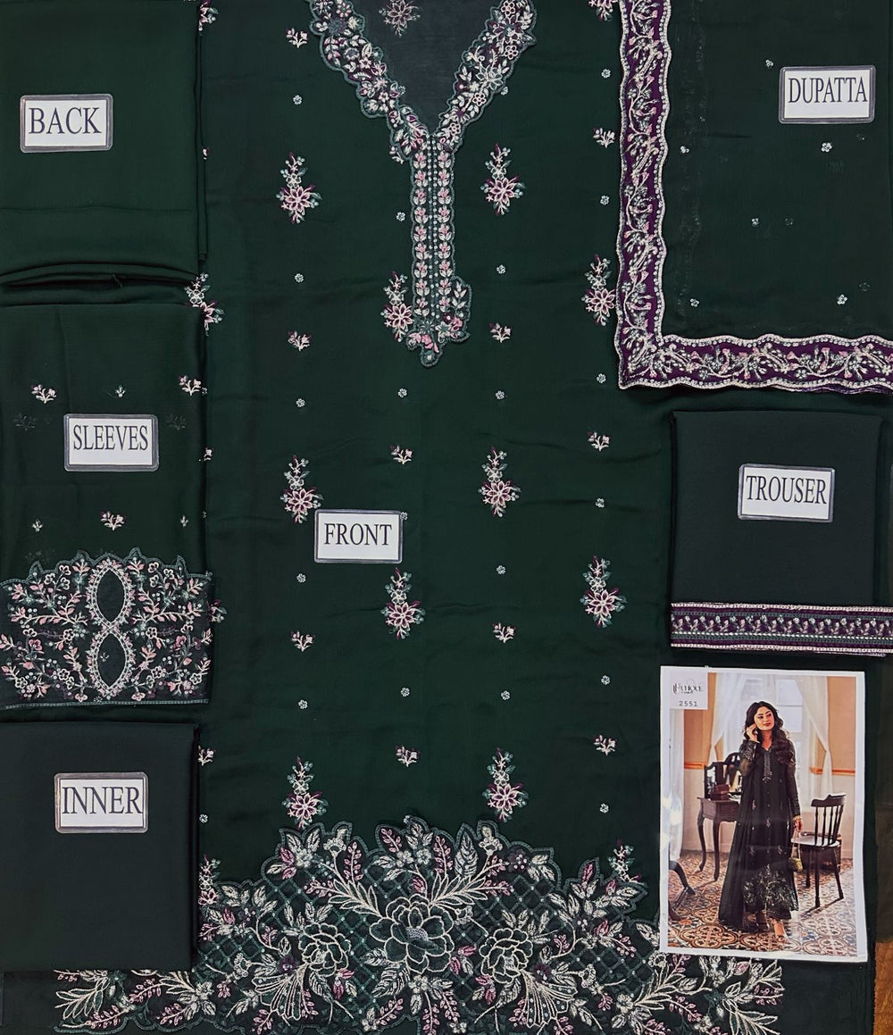 Dark Green Embroidered Chiffon Suit |Ready to Wear