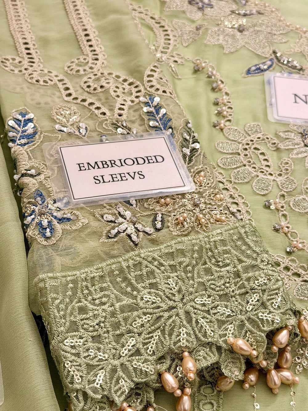 Mint Green Embroidered Chiffon Suit with Digital Printed Dupatta |RTW