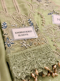 Mint Green Embroidered Chiffon Suit with Digital Printed Dupatta |RTW
