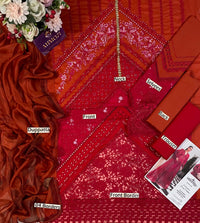 Rust Red Embroidered Chikankari Lawn Suit |Ready to Wear