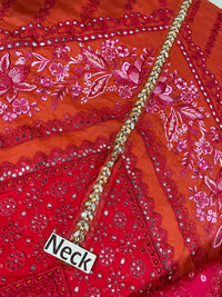 Rust Red Embroidered Chikankari Lawn Suit |Ready to Wear