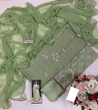 Mint Green Heavy Embroidered Chiffon Luxury Suit | RTW