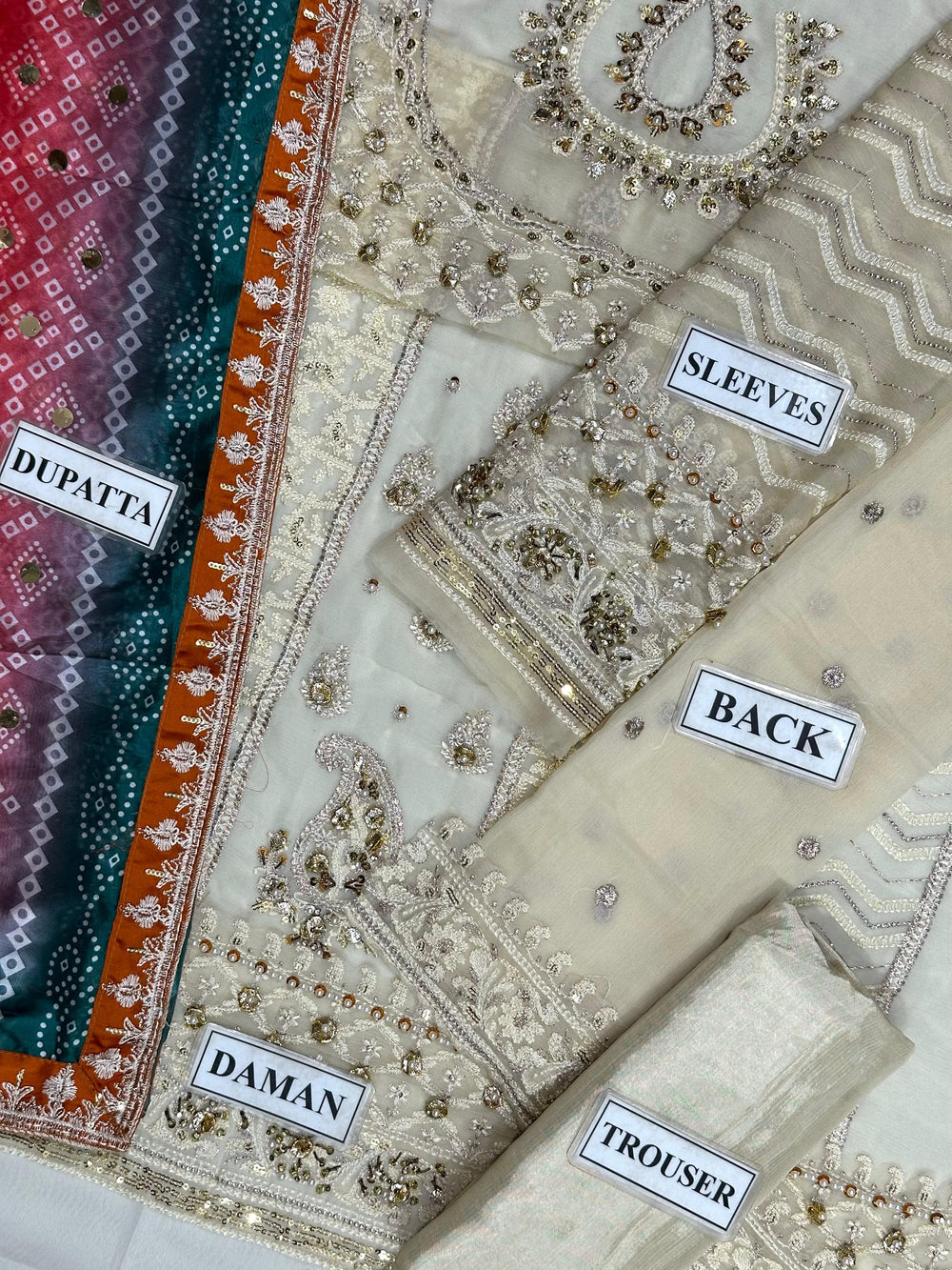 Beige Chiffon stitched with Addawork and Silk Dupatta |RTW