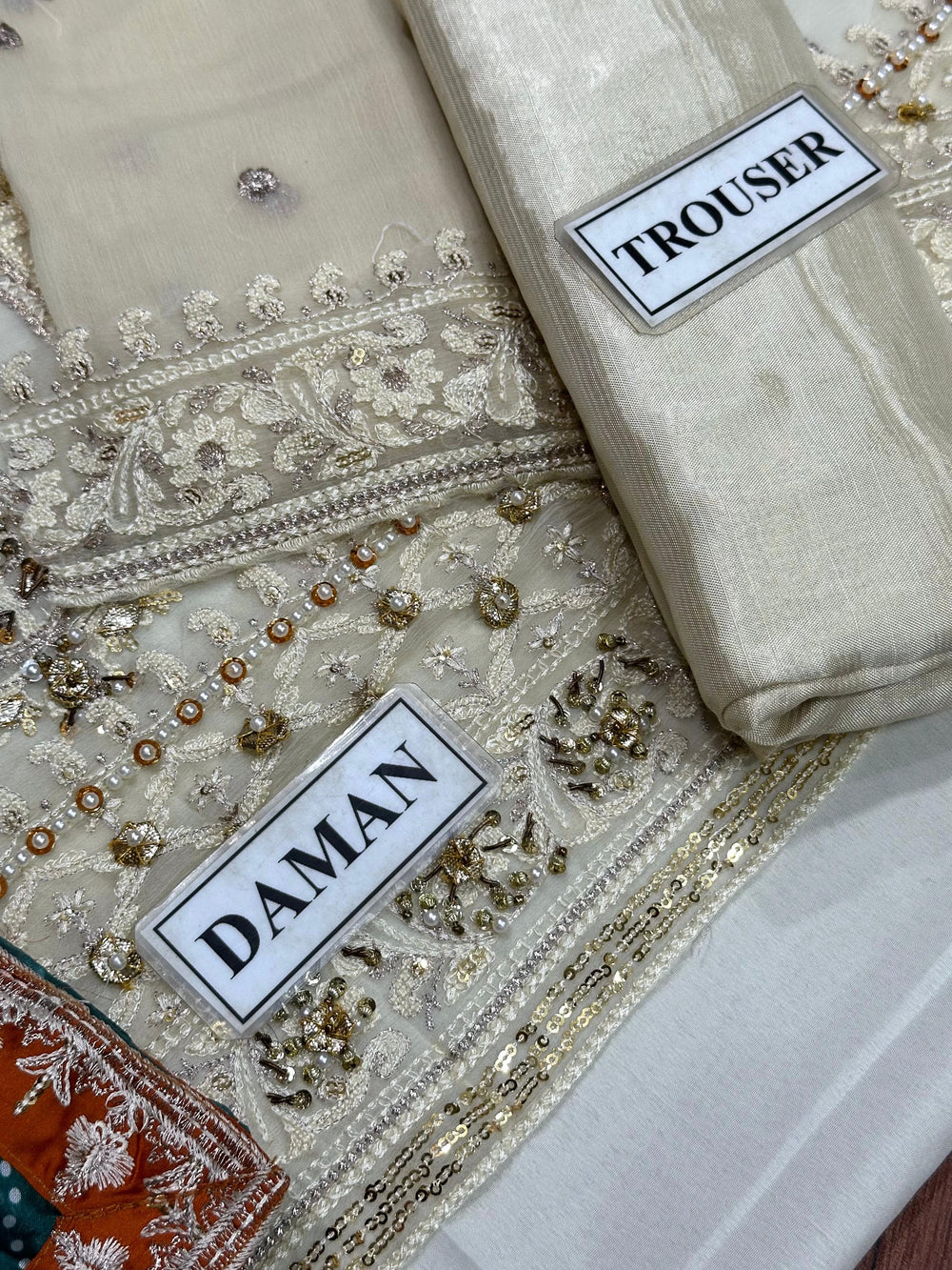 Beige Chiffon stitched with Addawork and Silk Dupatta |RTW
