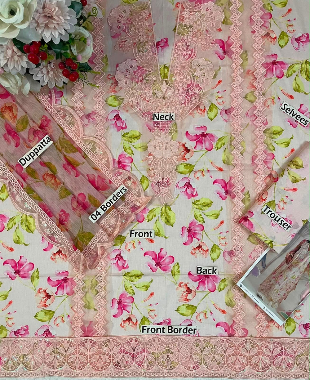 Ivory Floral Printed and Embroidered Lawn Suit | RTW
