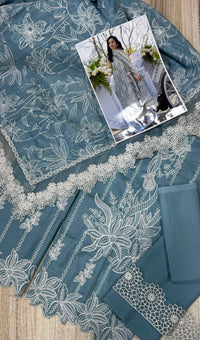 Icy Blue Embroidered Egyptian Lawn Suit with Monal Lawn Dupatta |RTW