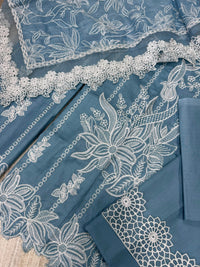 Icy Blue Embroidered Egyptian Lawn Suit with Monal Lawn Dupatta |RTW